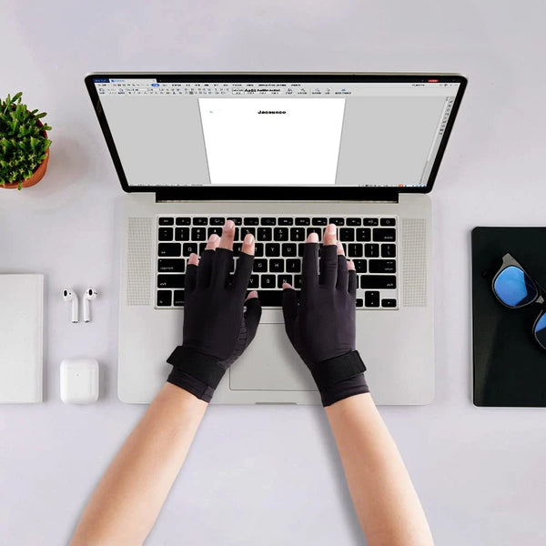 1 Pair Copper Compression Arthritis Gloves Fingerless with Band