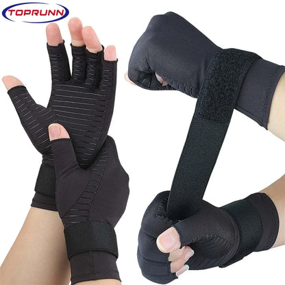 1 Pair Copper Compression Arthritis Gloves Fingerless with Band