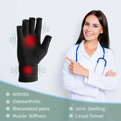 1 Pair Copper Compression Arthritis Gloves Fingerless with Band