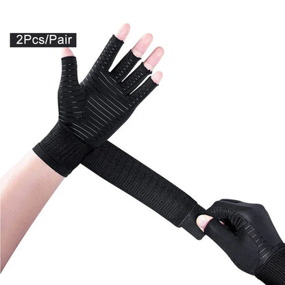 1 Pair Copper Compression Arthritis Gloves Fingerless with Band